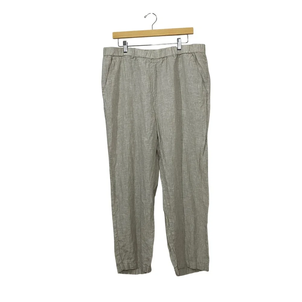 Quince 100% European Linen Pants Beige XL Elastic Waist Straight Leg Belt Loops